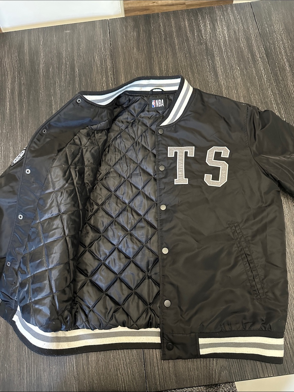 NBA Nets Black and White Varsity Bomber Jacket - Picture 3 of 3